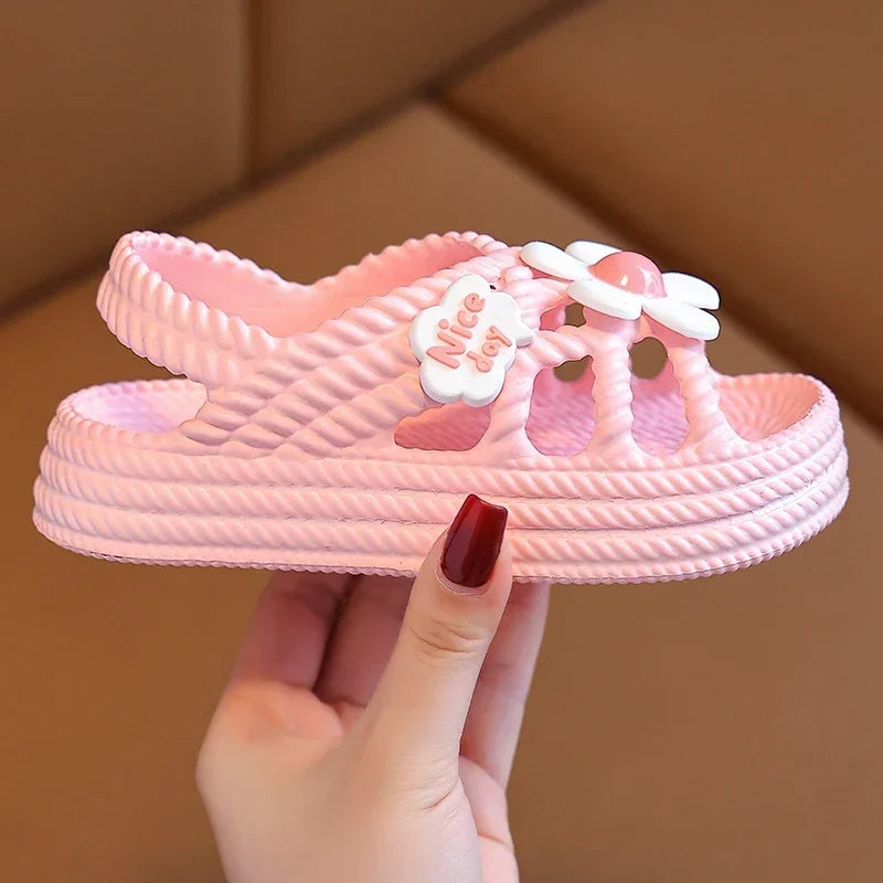 Girls' Flower Sandals – Non-Slip EVA Slip-On Beach Shoes for Kids Ages 2–8