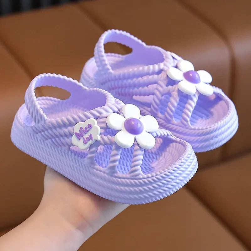 Girls' Flower Sandals – Non-Slip EVA Slip-On Beach Shoes for Kids Ages 2–8