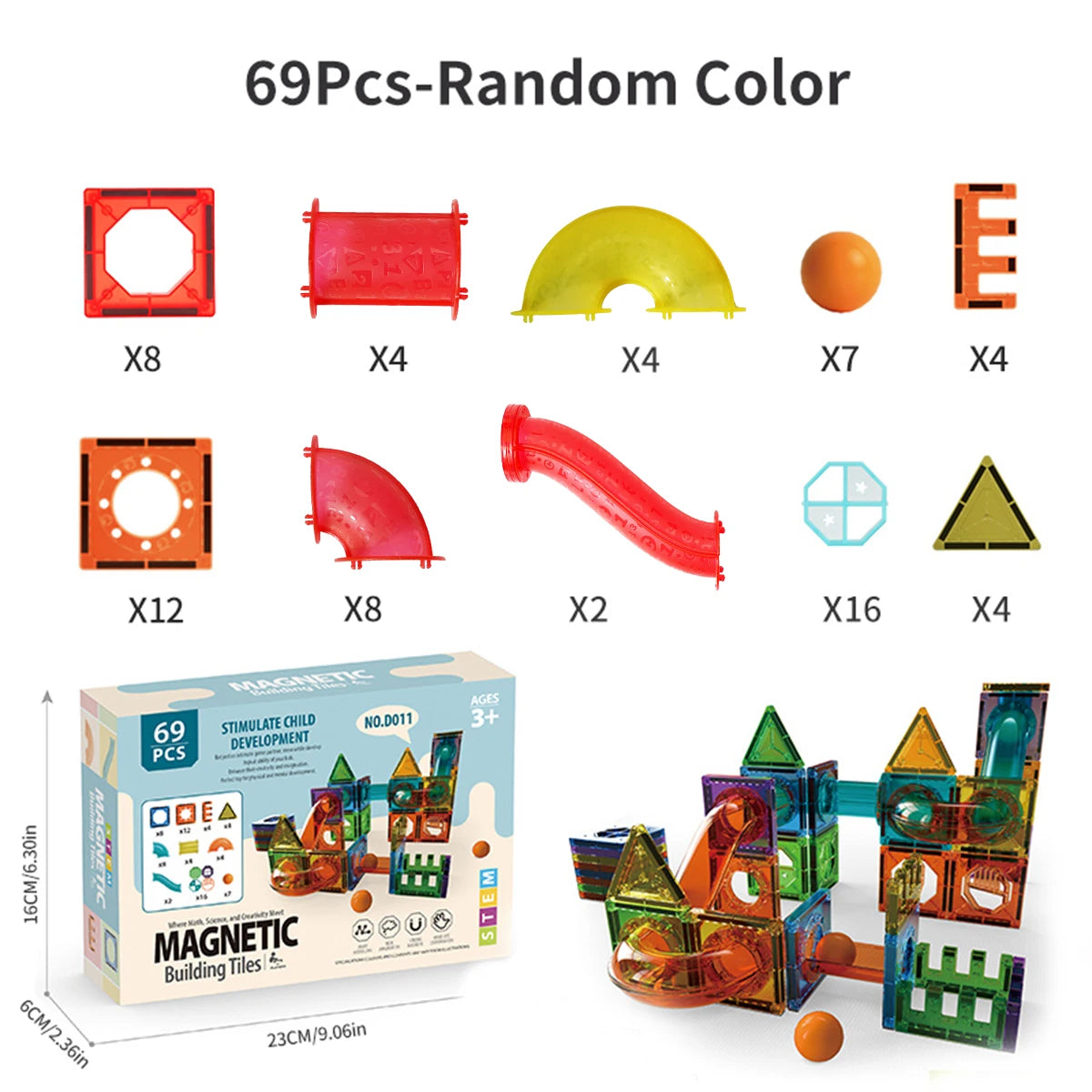 Light-Up Magnetic Tiles & Marble Run Set – 45 to 200 Pieces 3D STEM Toy