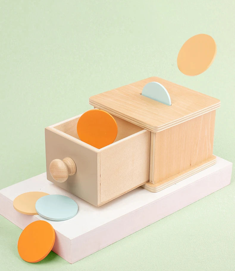 New Montessori Macaroon Color Spinning Drum Match Coin Box Permanent Box Round Rectangular Box Kids Sensory Toys for Baby Gifts