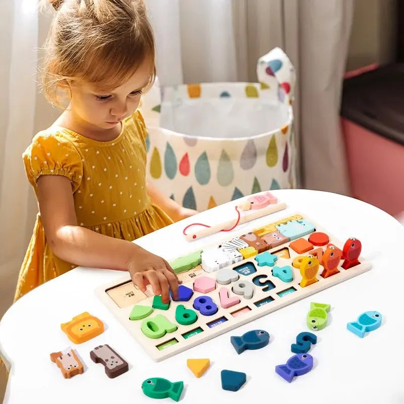 Montessori Wooden Busy Board – Shape & Number Matching Toy