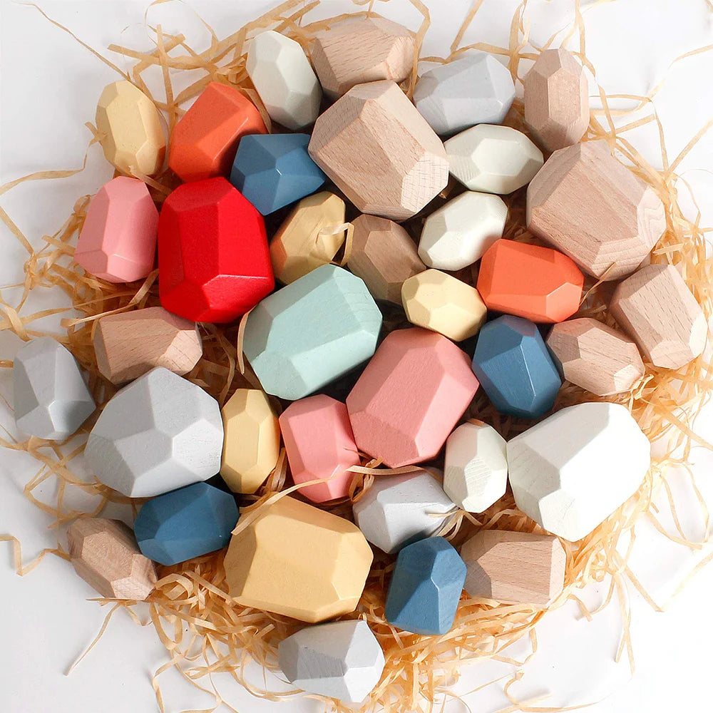 Wooden Sorting Stacking Rocks Stones Sensory Toddler Toys Learning Montessori Toys Building Blocks Game for Kids Birthday Gifts