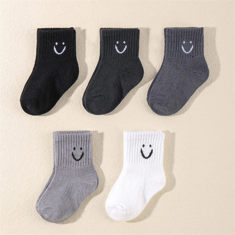 Kids Smiling Face Mid-Calf Socks – 10 Pairs Unisex for Boys & Girls Ages 1–12