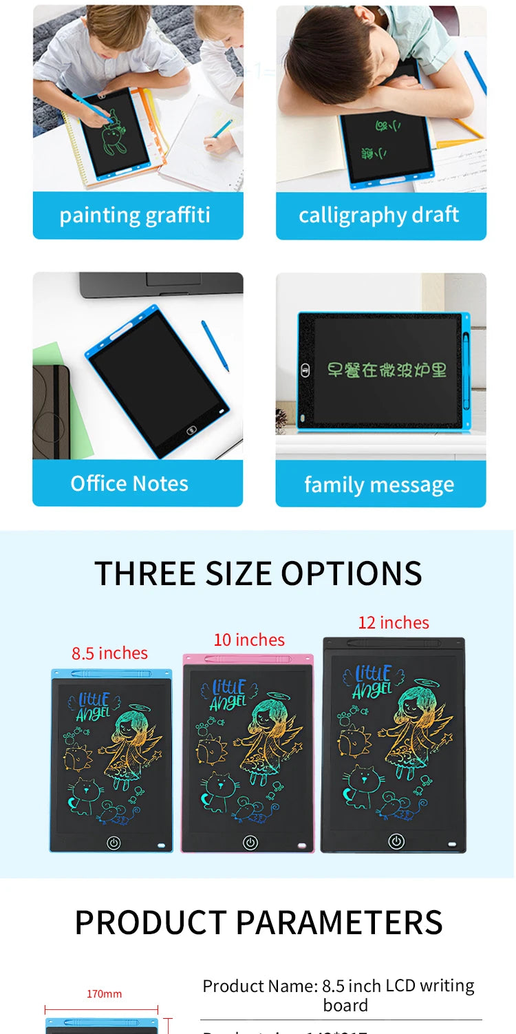 LCD Drawing Tablet for Kids – Rechargeable Erasable Writing Board 6.5–12 Inch
