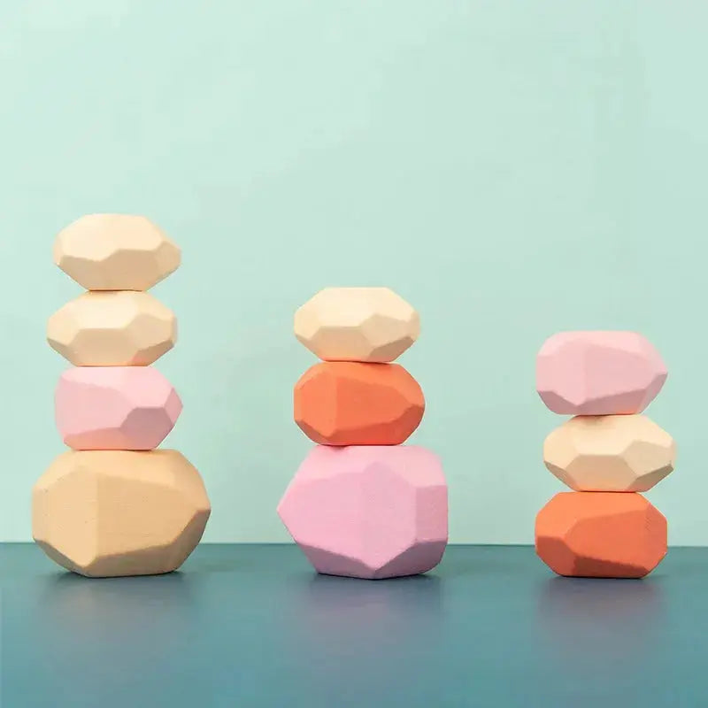 Wooden Stacking Stones – Balance & Sorting Toddler Toy – 10 Pcs – Pine (A)
