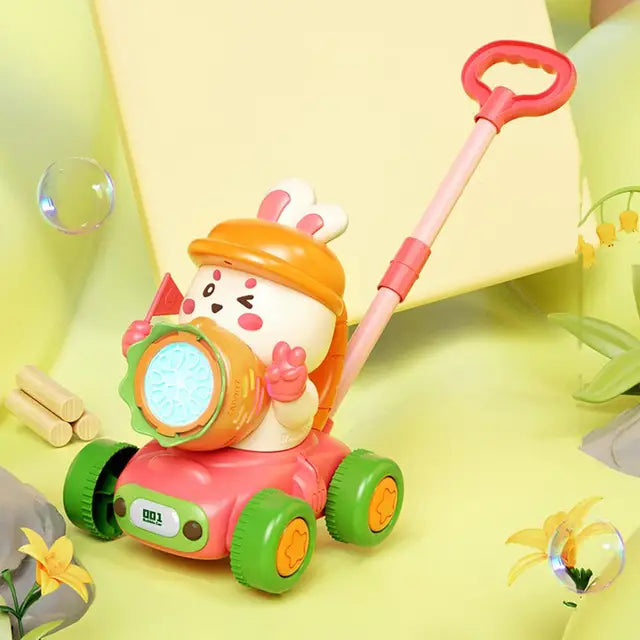 Turnip Rabbit Bubble Lawn Mower Machine Trolley Push with Light Bubbles Soap Blowing Party Outdoor Children's Toy for Kids Gifts