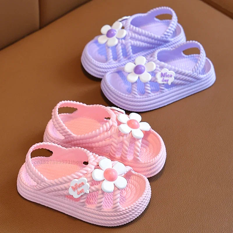 Girls' Flower Sandals – Non-Slip EVA Slip-On Beach Shoes for Kids Ages 2–8