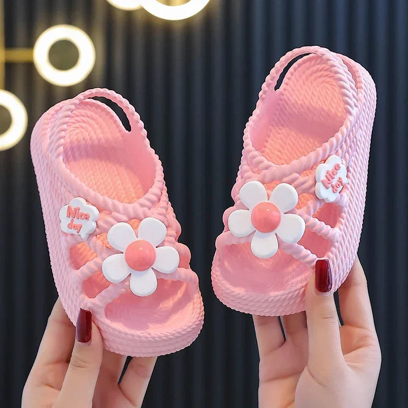 Girls' Flower Sandals – Non-Slip EVA Slip-On Beach Shoes for Kids Ages 2–8