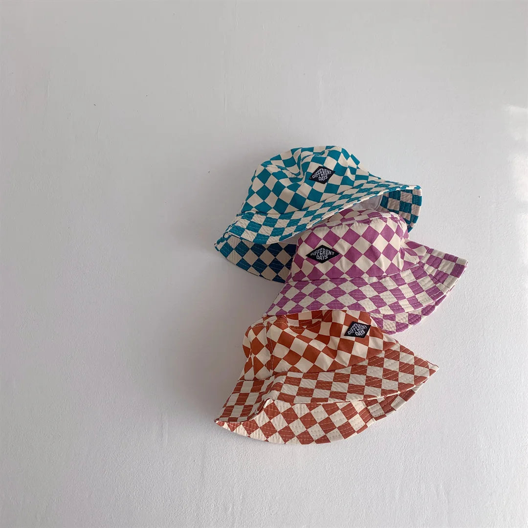 Kids Checkerboard Bucket Hat – Breathable Cotton-Blend Sun Hat for Boys & Girls Ages 4–6