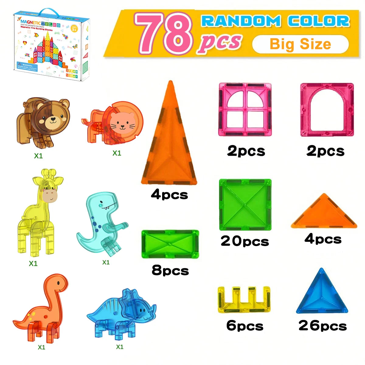 Magnetic Tile Animal Accessories – Mini Animal Puzzle Add-Ons for Kids