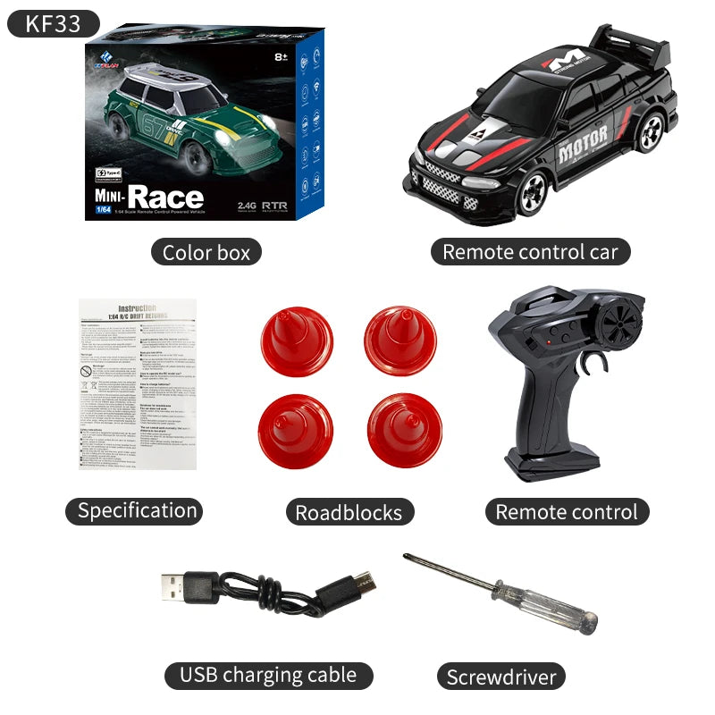 KF20 1:64 Mini Drift RC Car – 4-Wheel Remote Control Desk Racing Toy